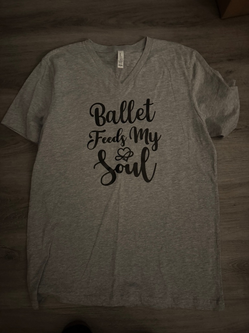Bella Canvas Gray V-Neck Tee with Black Ballet Script